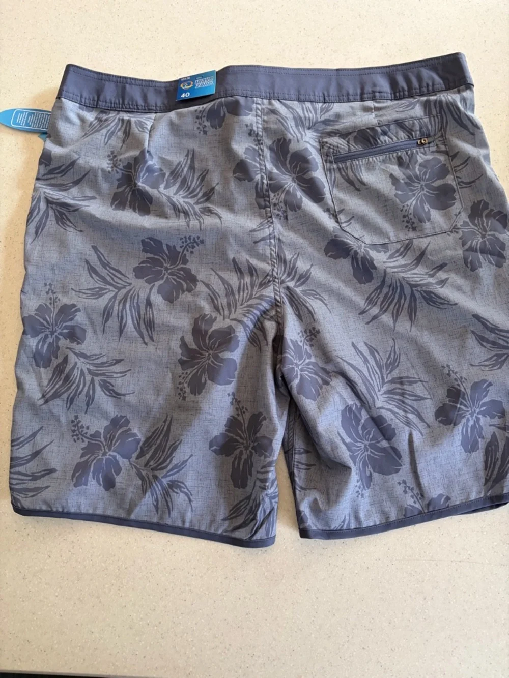 NWT Wave Zone Men’s Sz 40 Gray & Blue Floral Swim Trunks with Liner &  pockets!